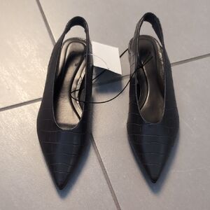 Dark Gray Crocodile Pattern Slingback Women's Shoes